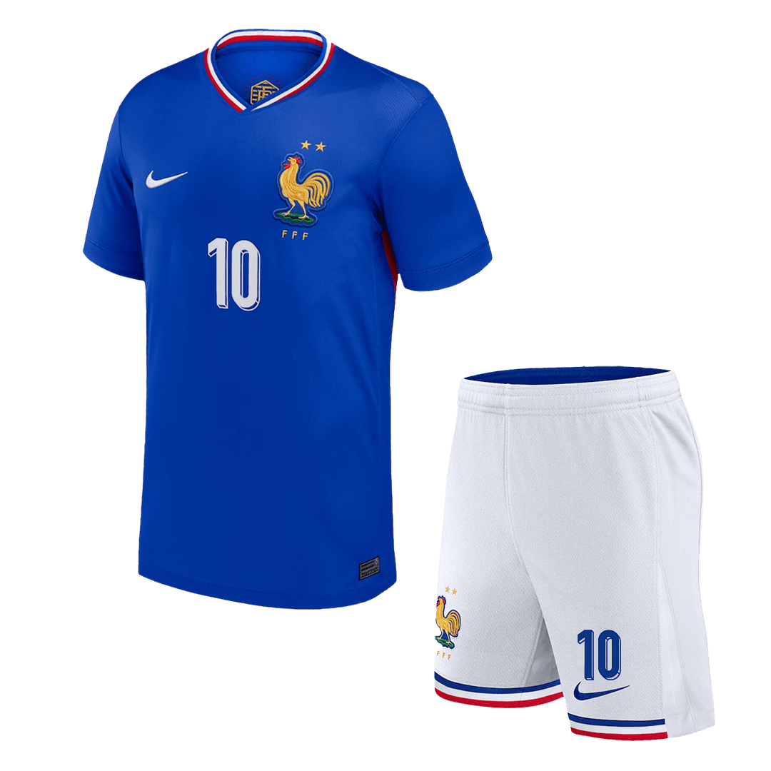 France MBAPPE #10 Home Jersey Kit EURO 2024 Kids(Jersey+Shorts)
