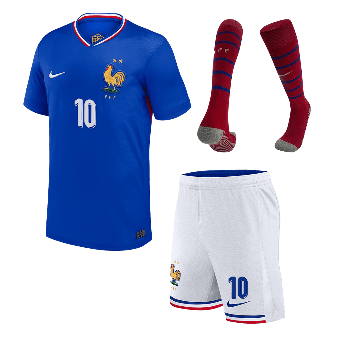 France MBAPPE #10 Home Jersey Kit EURO 2024 Kids(Jersey+Shorts+Socks)