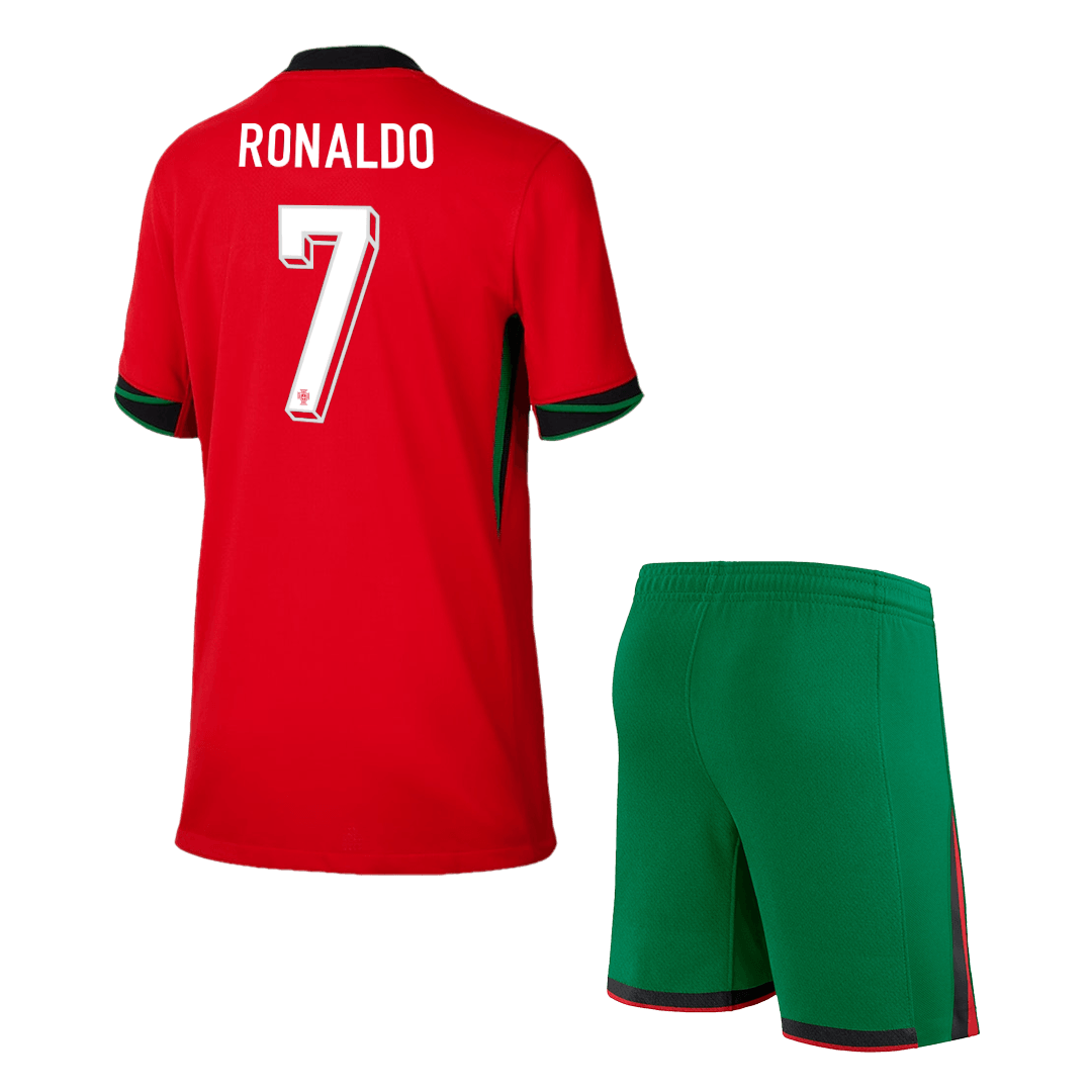 Portugal RONALDO #7 Home Jersey Kit EURO 2024 Kids(Jersey+Shorts)