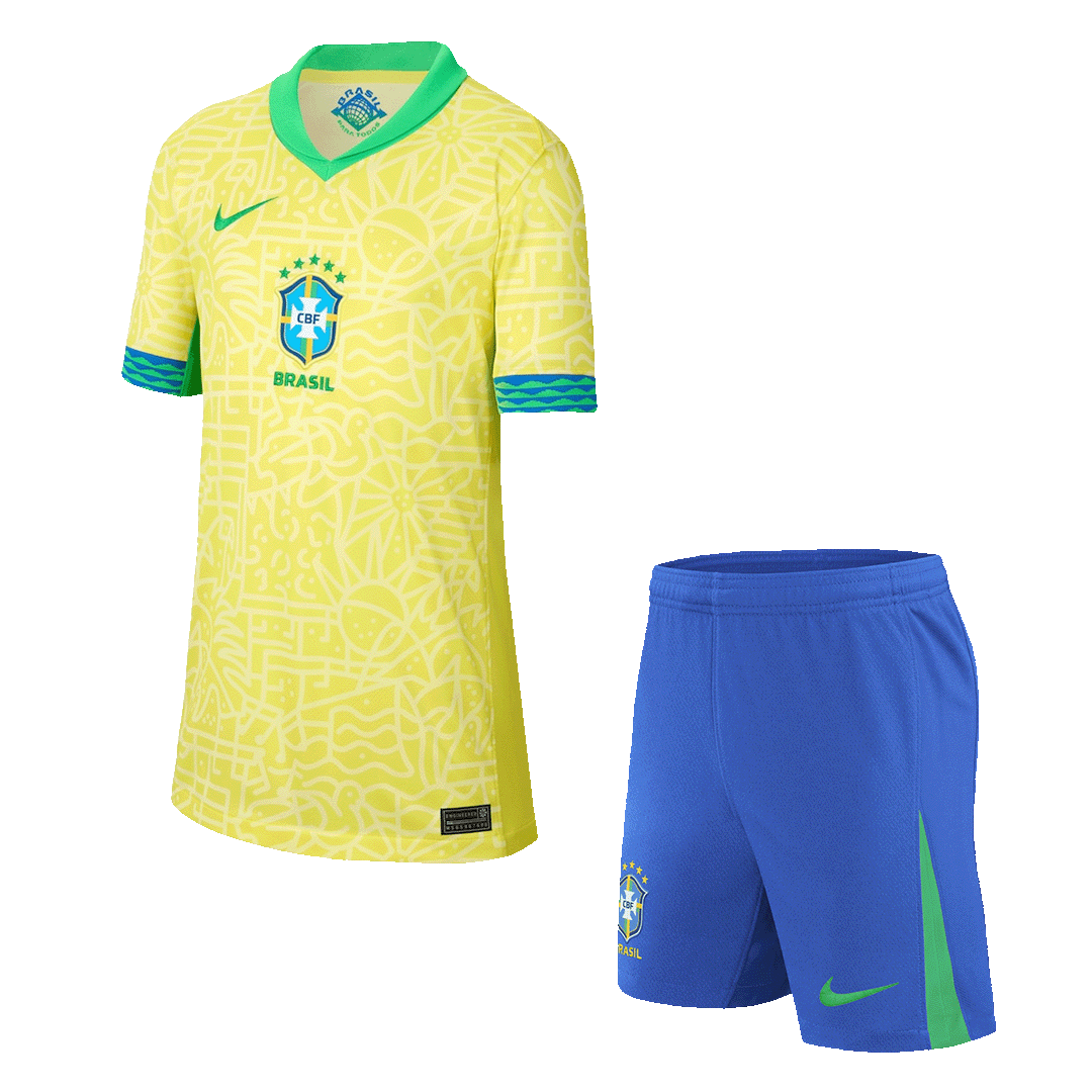Brazil Home Jersey Kit Copa America 2024 Kids(Jersey+Shorts)