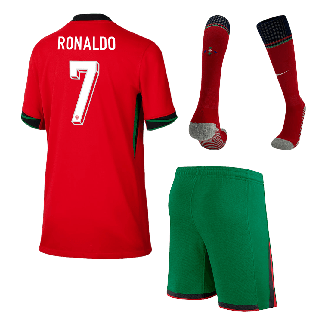 Portugal RONALDO #7 Home Jersey Kit EURO 2024 Kids(Jersey+Shorts+Socks)