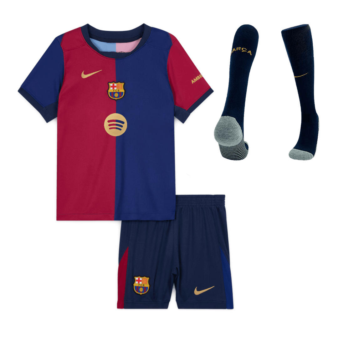 Barcelona Home Jersey Kit 2024/25 Kids(Jersey+Shorts+Socks)-Spotify Logo Without Text