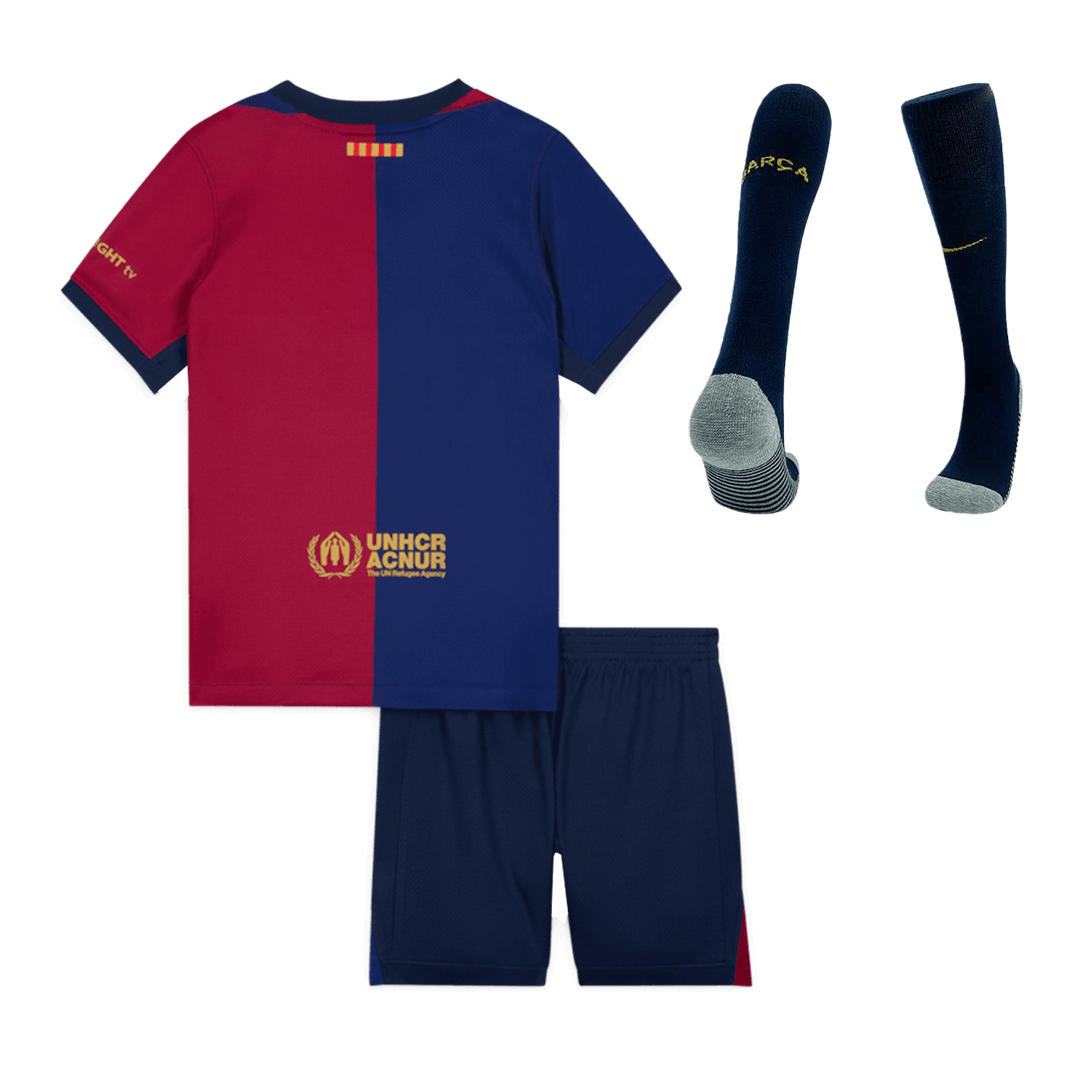 Barcelona Home Jersey Kit 2024/25 Kids(Jersey+Shorts+Socks)-Spotify Logo Without Text