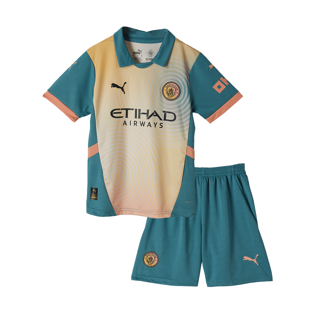 Manchester City Fourth Away Soccer Jersey Kit 2024/25 Kids(Jersey+Shorts)- Definitely City (UCL)