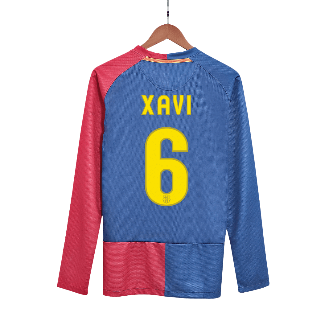 Barcelona XAVI #6 Home Soccer Jersey Retro 2008/09 - Long Sleeve (UCL Final)