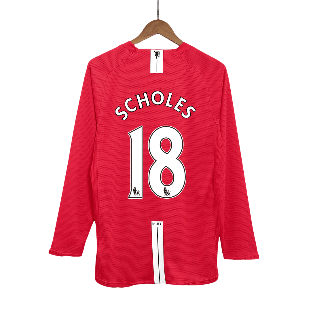 Manchester United SCHOLES #18 Home Soccer Jersey Retro 2007/08 - Long Sleeve