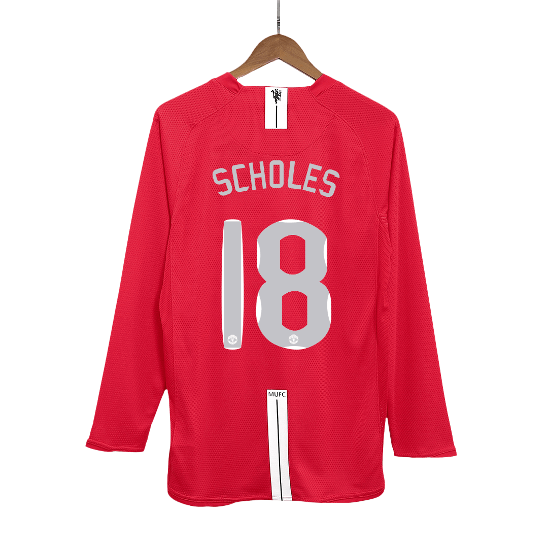 Manchester United SCHOLES #18 Home Soccer Jersey Retro 2007/08 - Long Sleeve (UCL Final)