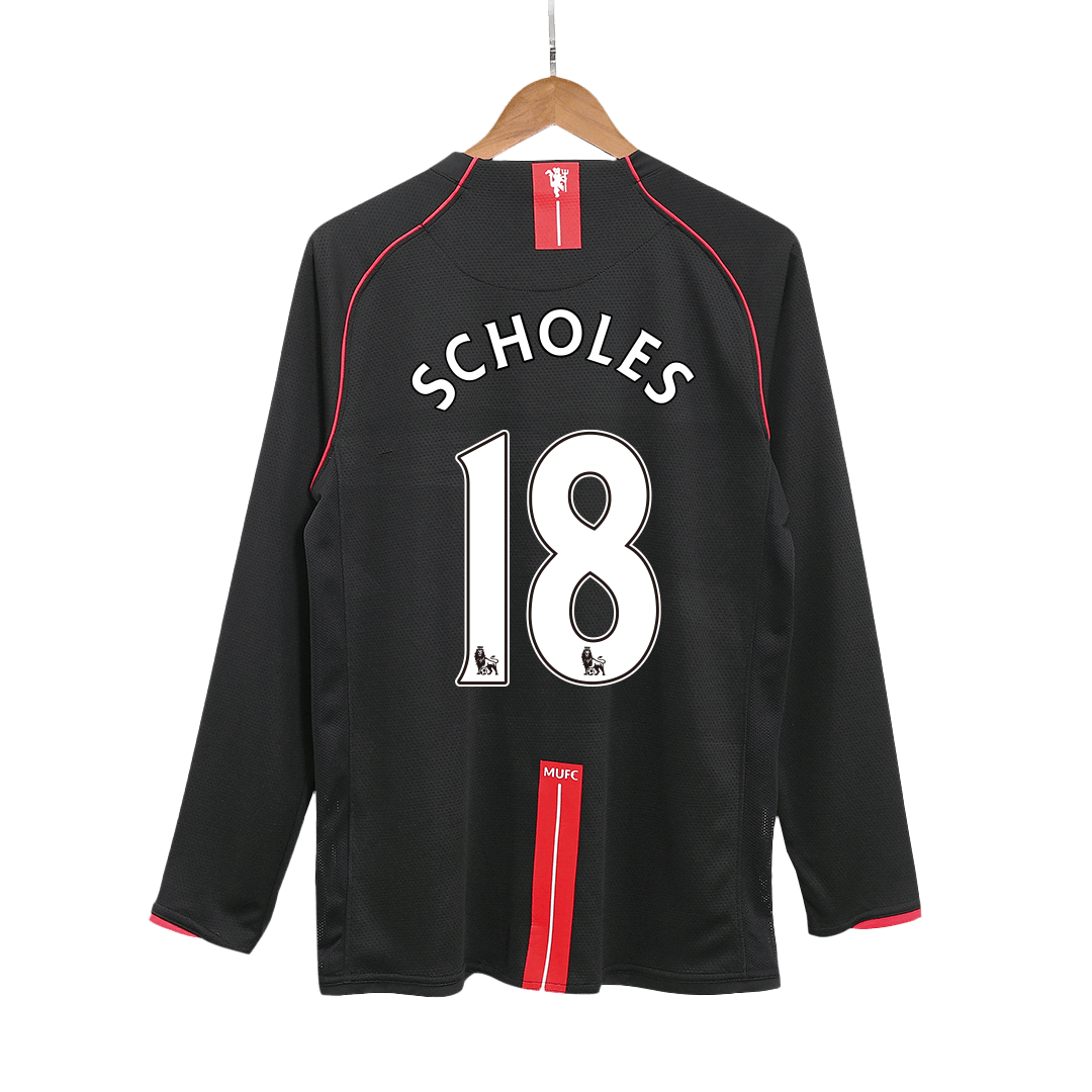 Manchester United SCHOLES #18 Away Soccer Jersey Retro 2007/08 - Long Sleeve