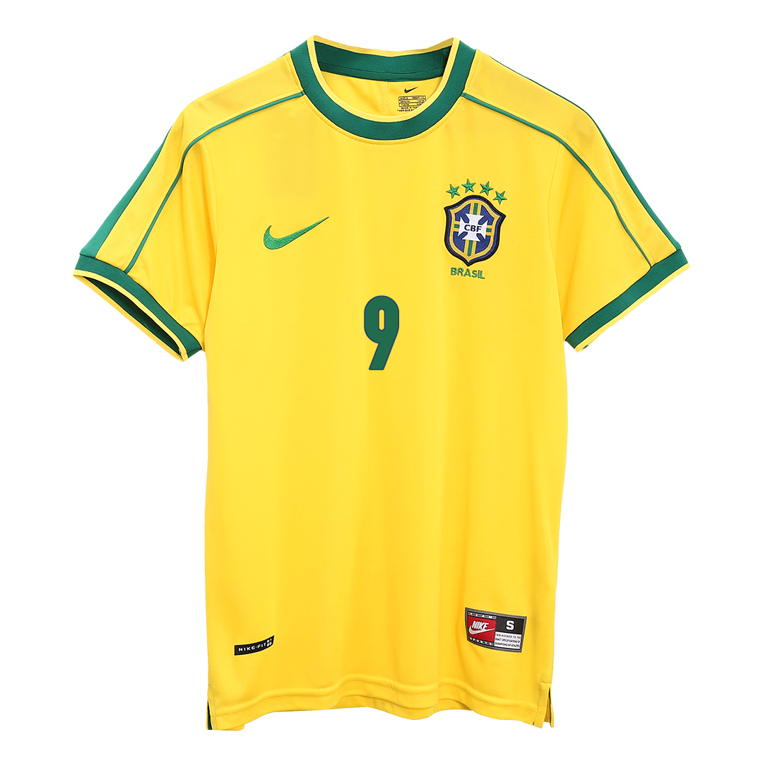 Brazil RONALDO #9 Home Soccer Jersey Retro 1998