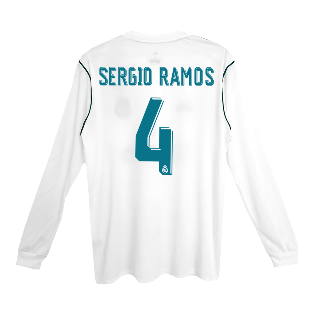 Real Madrid SERGIO RAMOS #4 Home Soccer Jersey Retro 2017/18 - Long Sleeve