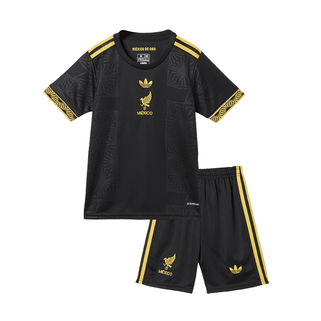 Kid's Mexico Third Away Soccer Jersey Kit(Jersey+Shorts) 2025 Black - Gold Cup