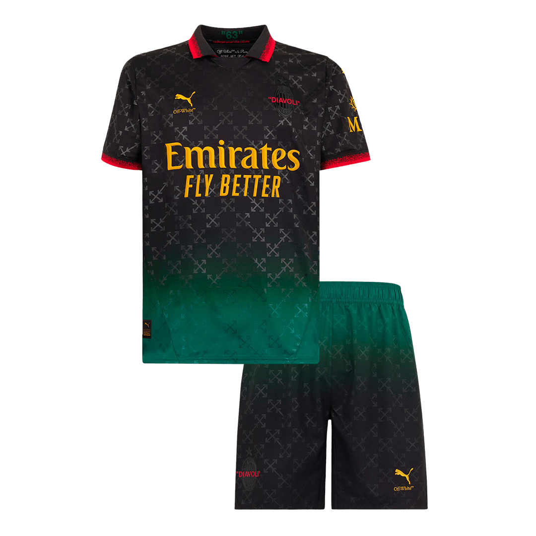 Kid's AC Milan Fourth Away Soccer Jersey Kit(Jersey+Shorts) 2024/25 Green&Black