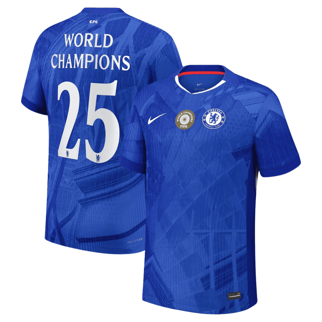 Chelsea WORLD CHAMPIONS #25 Home Soccer Jersey Authentic 2025/26 with chest badge