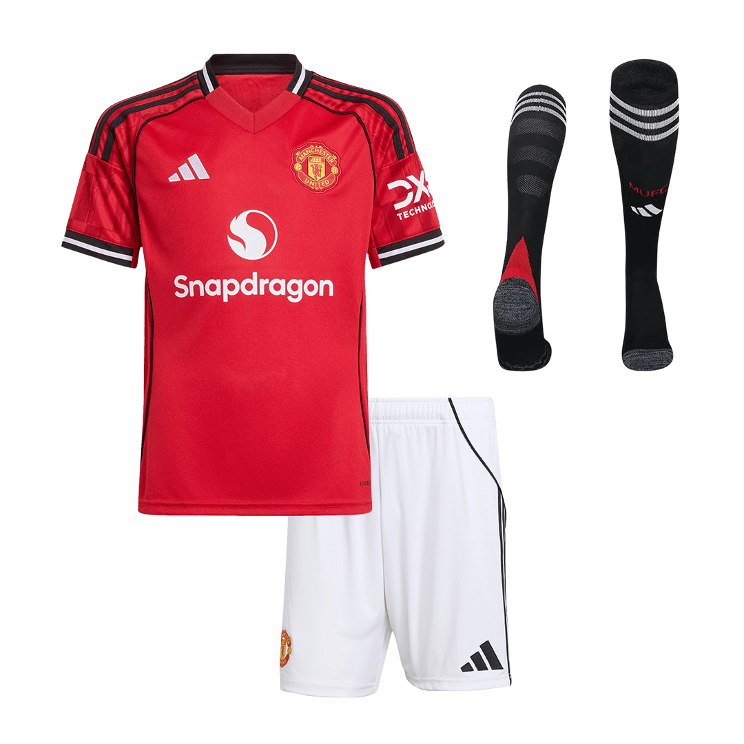 Kid's Manchester United Home Soccer Jersey Kit(Jersey+Shorts+Socks) 2025/26 Red