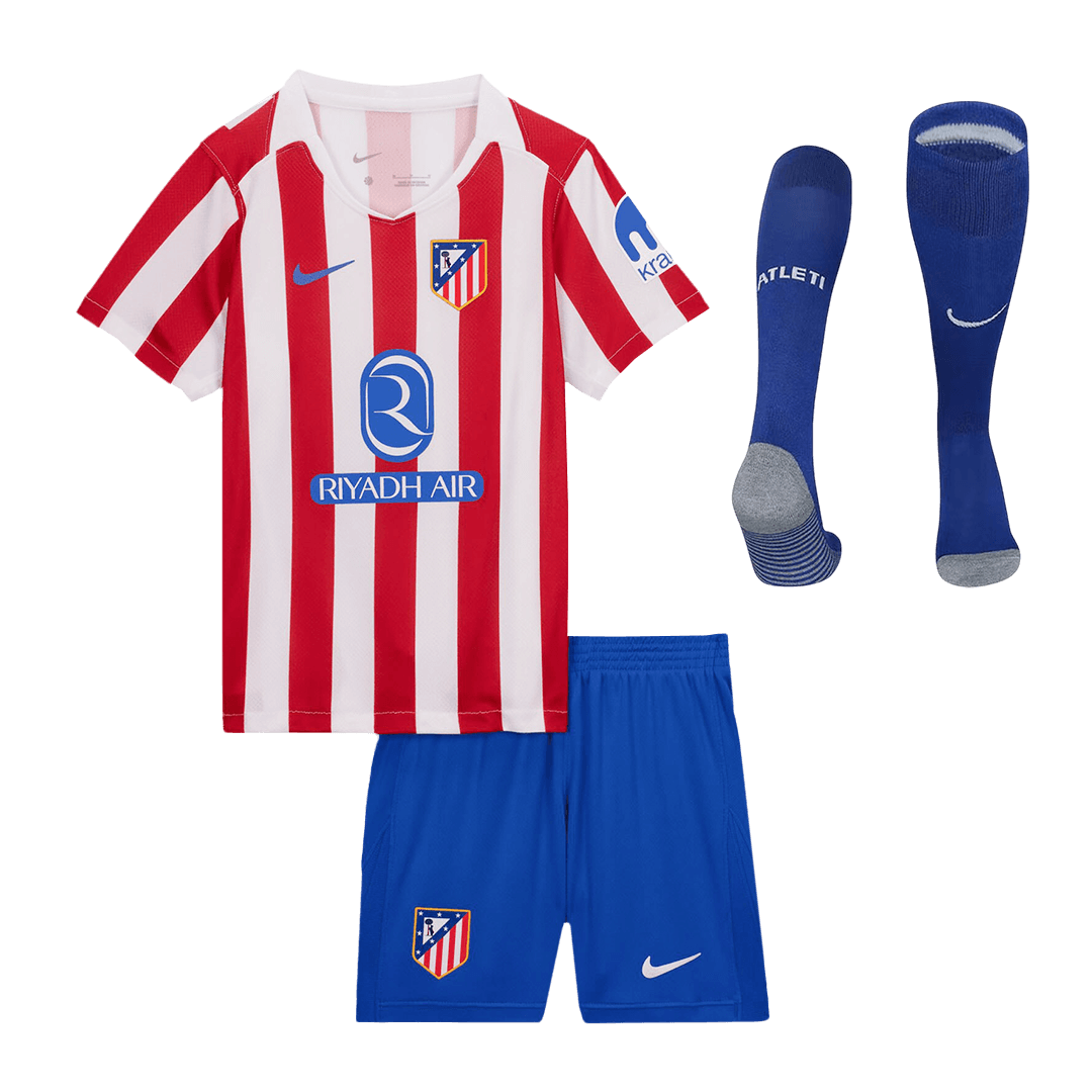 Kid's Atletico Madrid Home Soccer Jersey Kit(Jersey+Shorts+Socks) 2025/26 Red&White