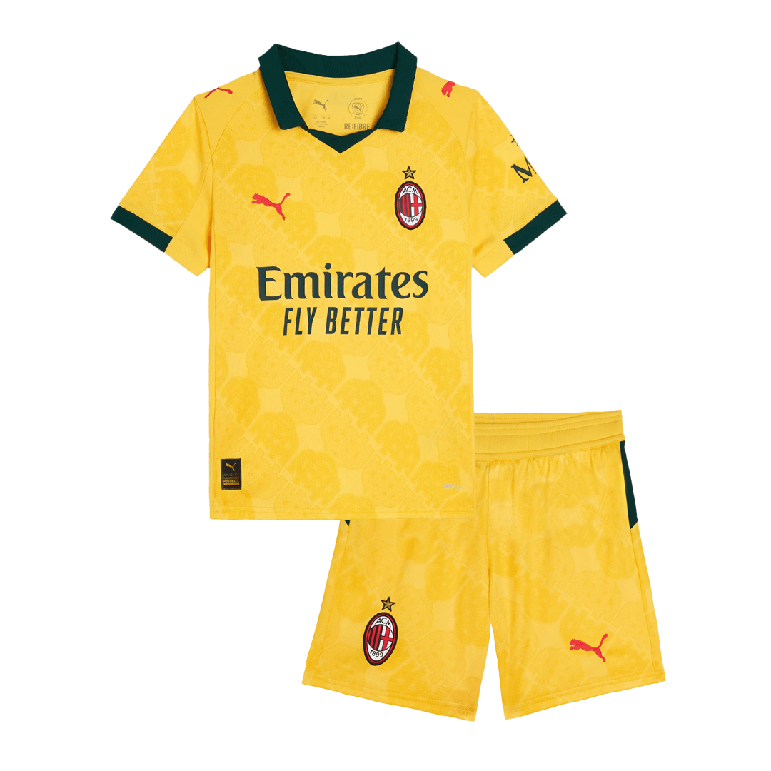 Kid's AC Milan Third Away Soccer Jersey Kit(Jersey+Shorts) 25/26 Yellow