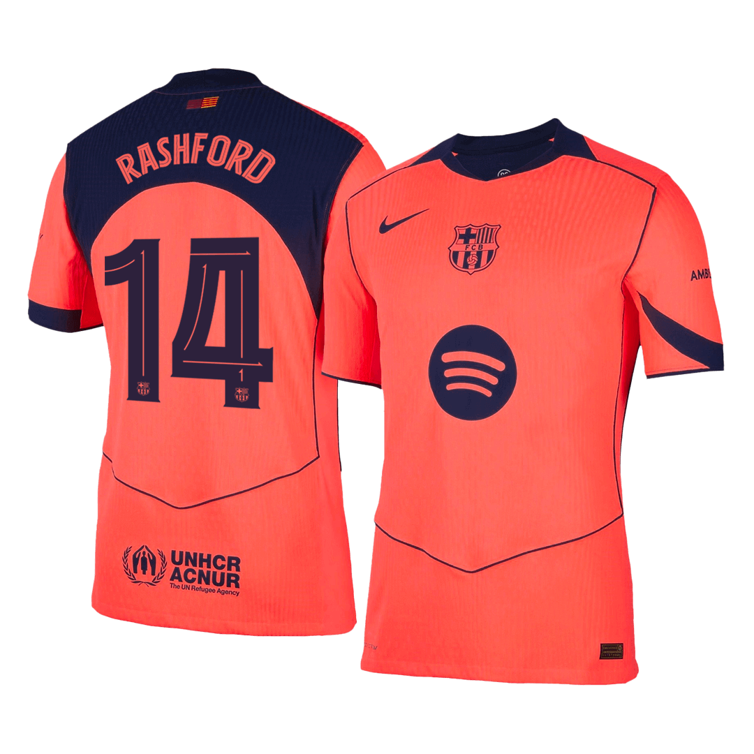 RASHFORD #14 Authentic Barcelona Third Away Soccer Jersey 25/26 Orange- UCL