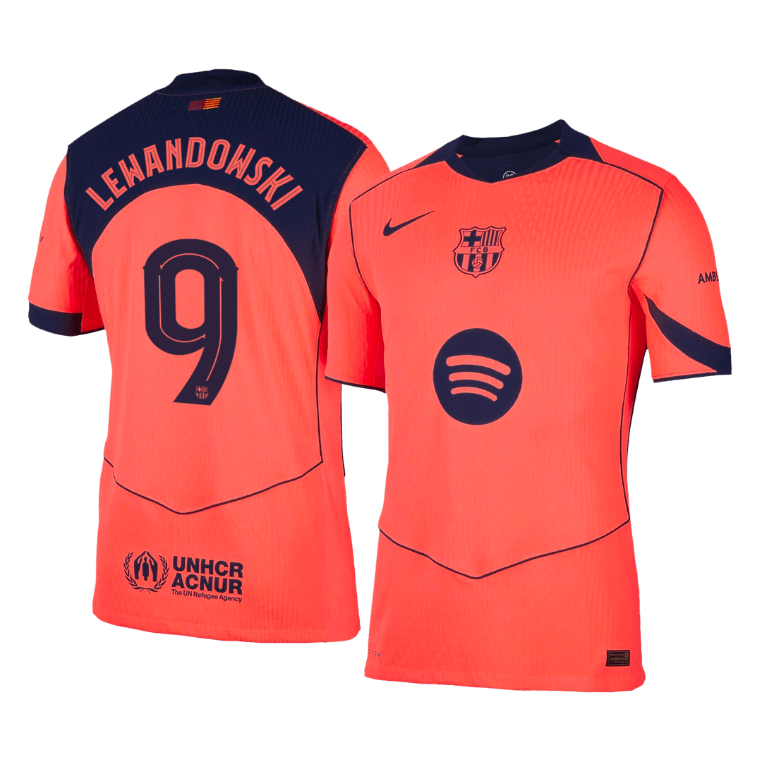 LEWANDOWSKI #9 Authentic Barcelona Third Away Soccer Jersey 25/26 Orange- UCL