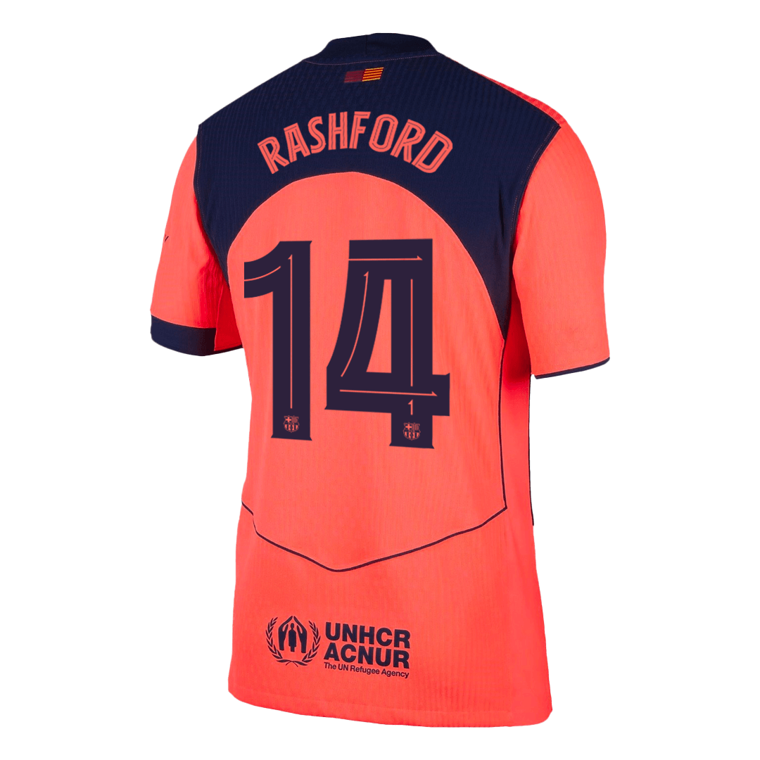 RASHFORD #14 Authentic Barcelona Third Away Soccer Jersey 25/26 Orange- UCL