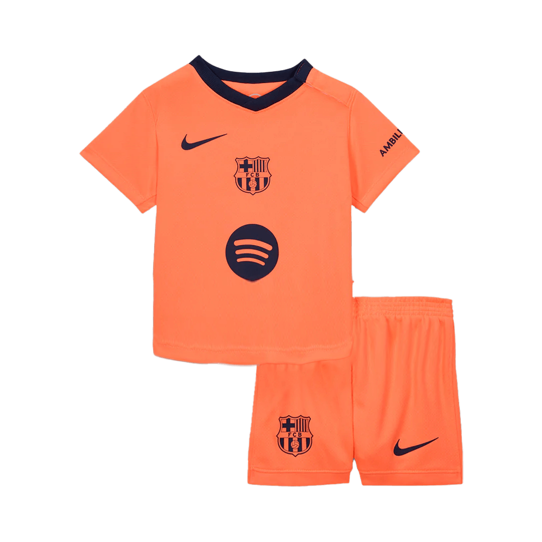 Kid's Barcelona Third Away Soccer Jersey Kit 25/26 Orange