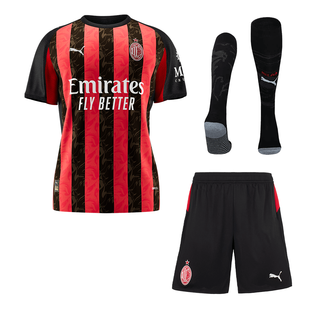 AC Milan Home Soccer Jersey Kit(Jersey+Shorts+Socks) 2025/26 Red&Black