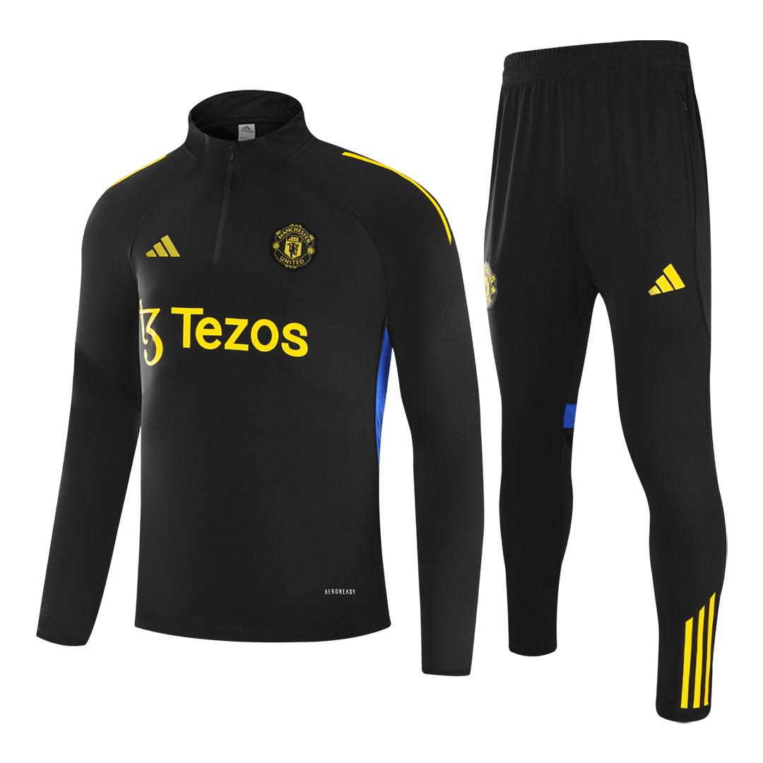 Kid's Manchester United Zipper Sweatshirt Kit(Top+Pants) 25/26 Black